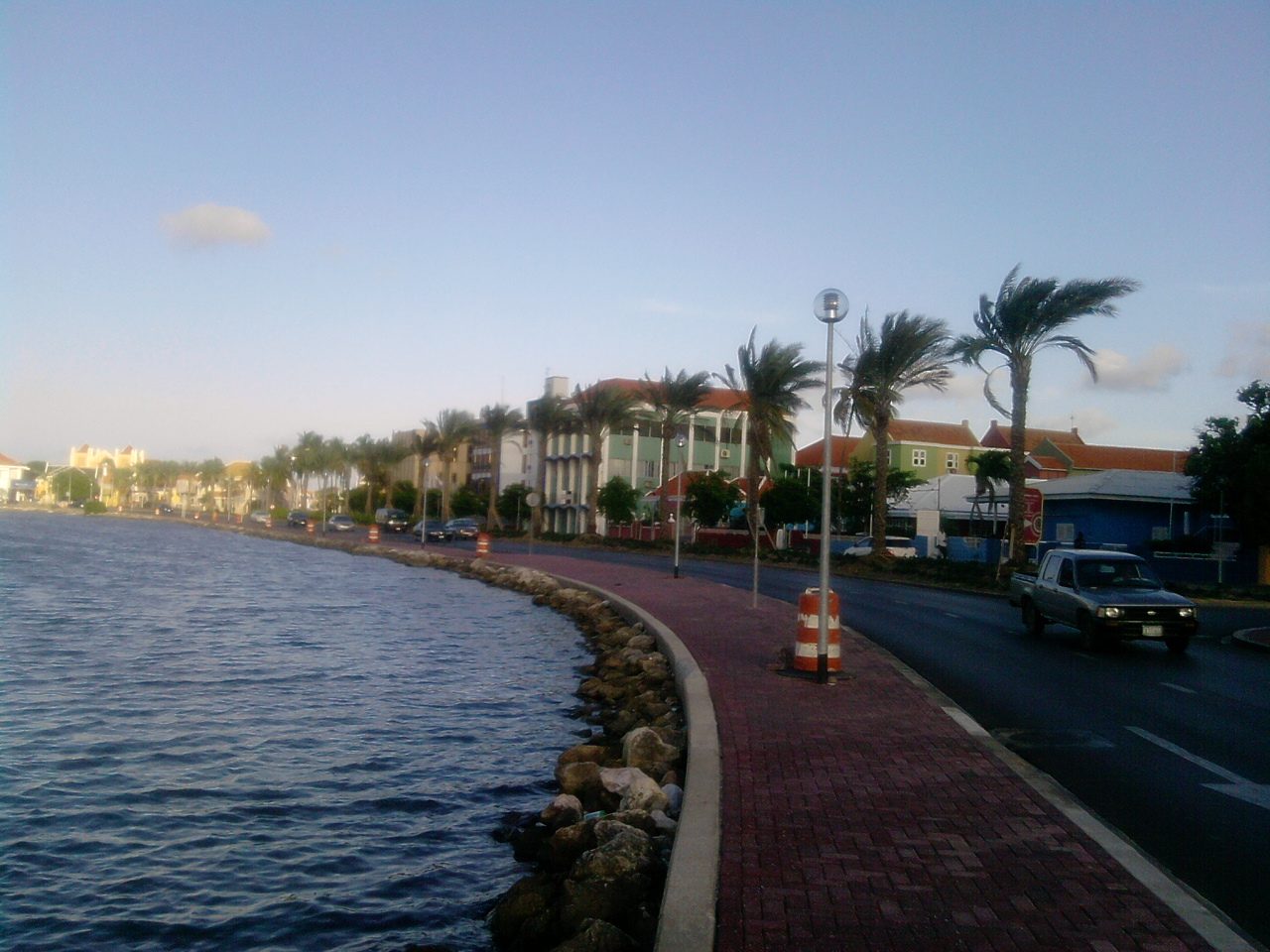 Beach-side road and sidewalk along the water in Willemstad, Curaçao