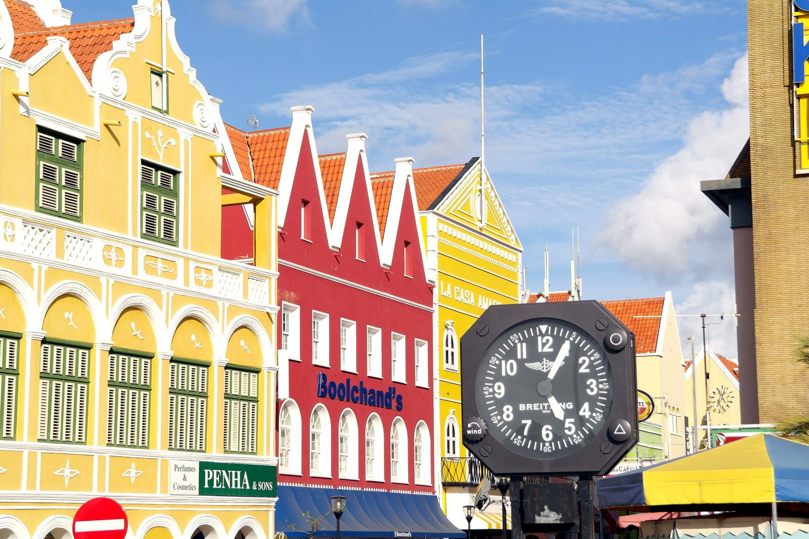 Row of brightly painted houses in Punda, Willemstad