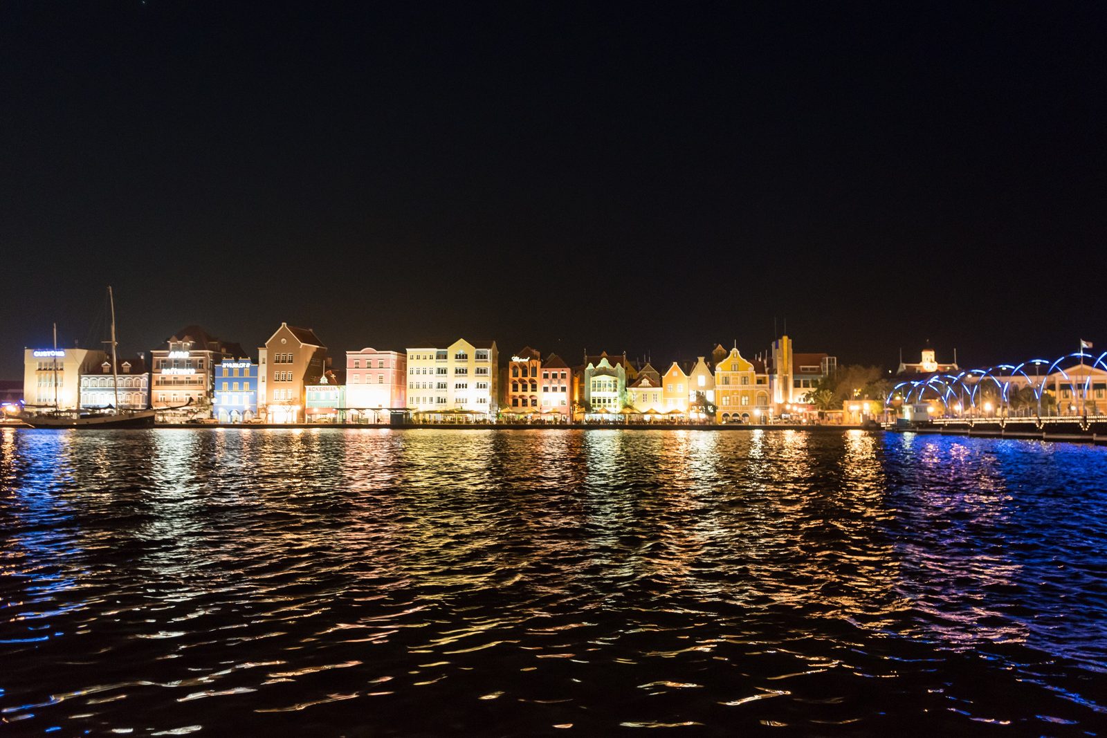 Willemstad's lit waterfront at night