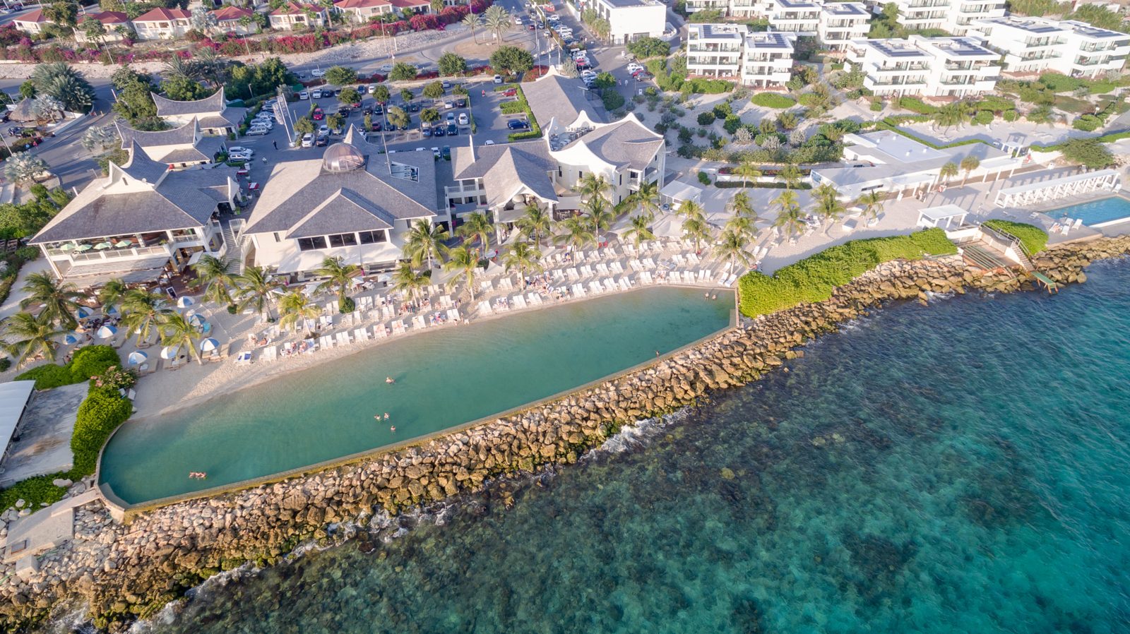 Aerial view of the Jan Thiel hotel zone and lagoon on Curaçao's south coast